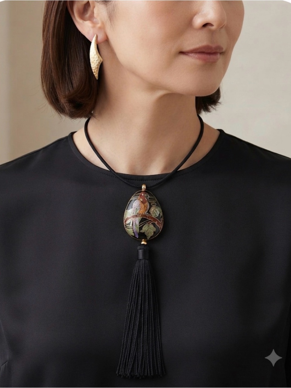 Cloisonné enamel 28” w tassel and earrings set